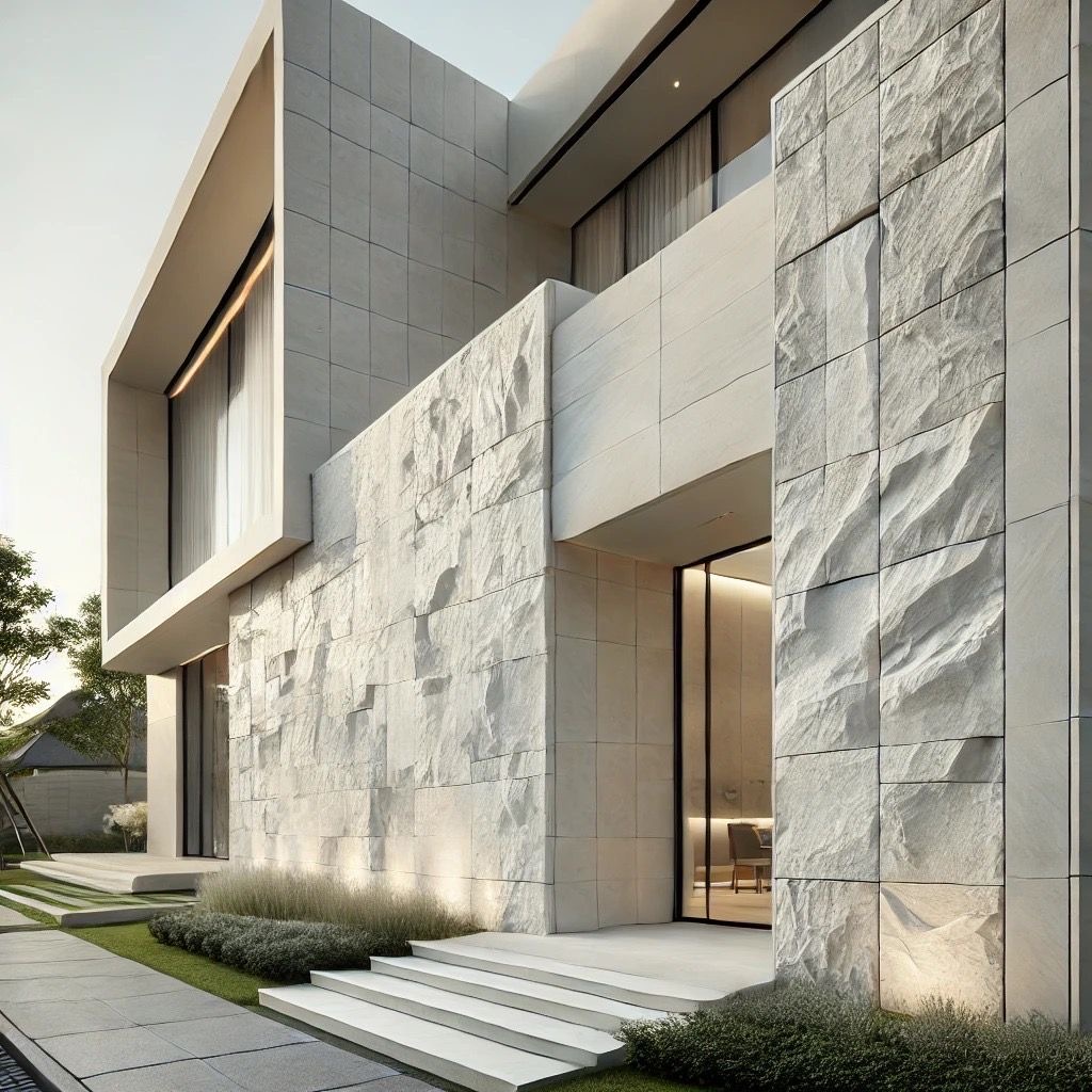 Façade contemporaine en pierre sculptée