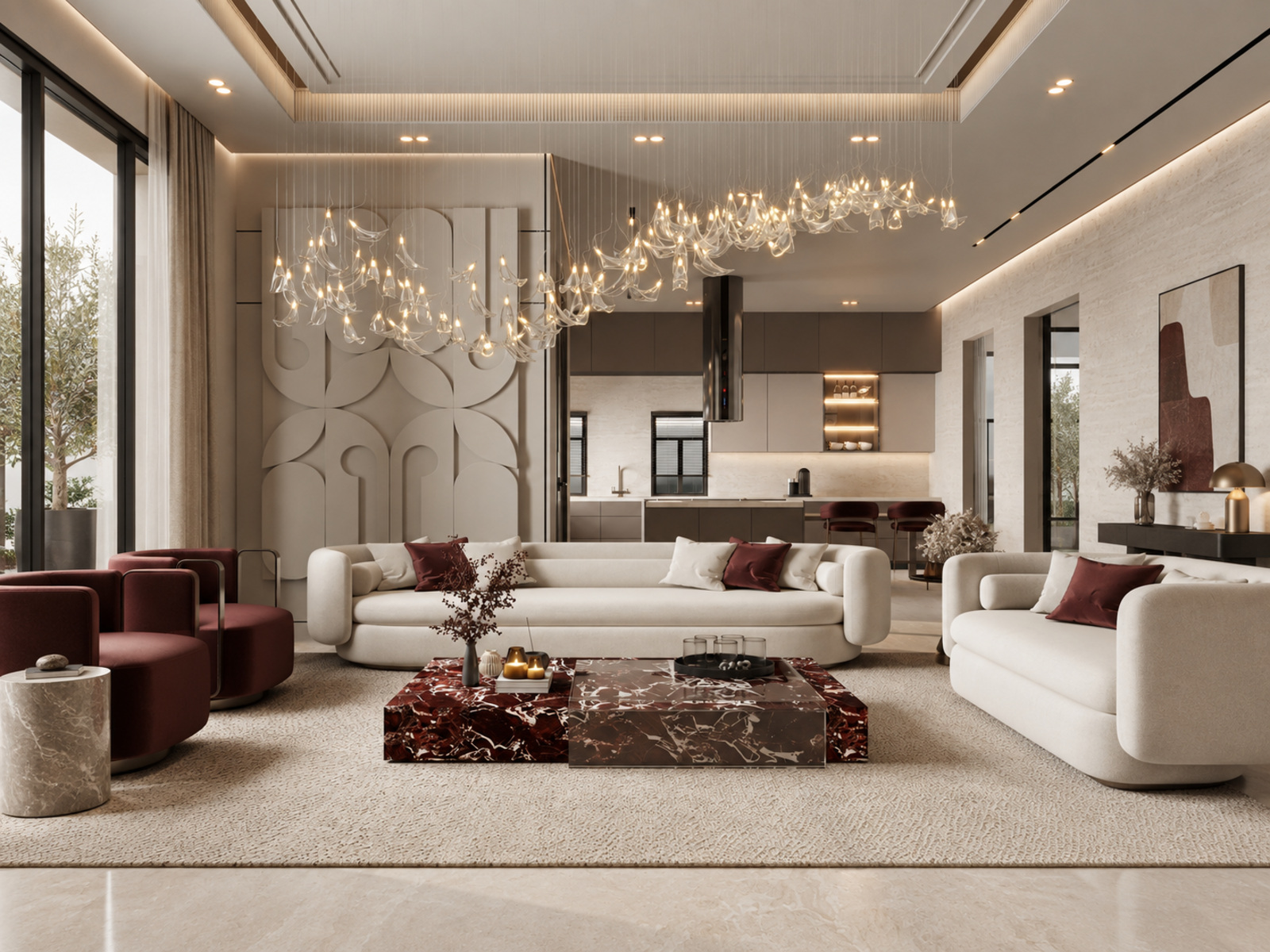 Salon contemporain avec mobilier sculptural