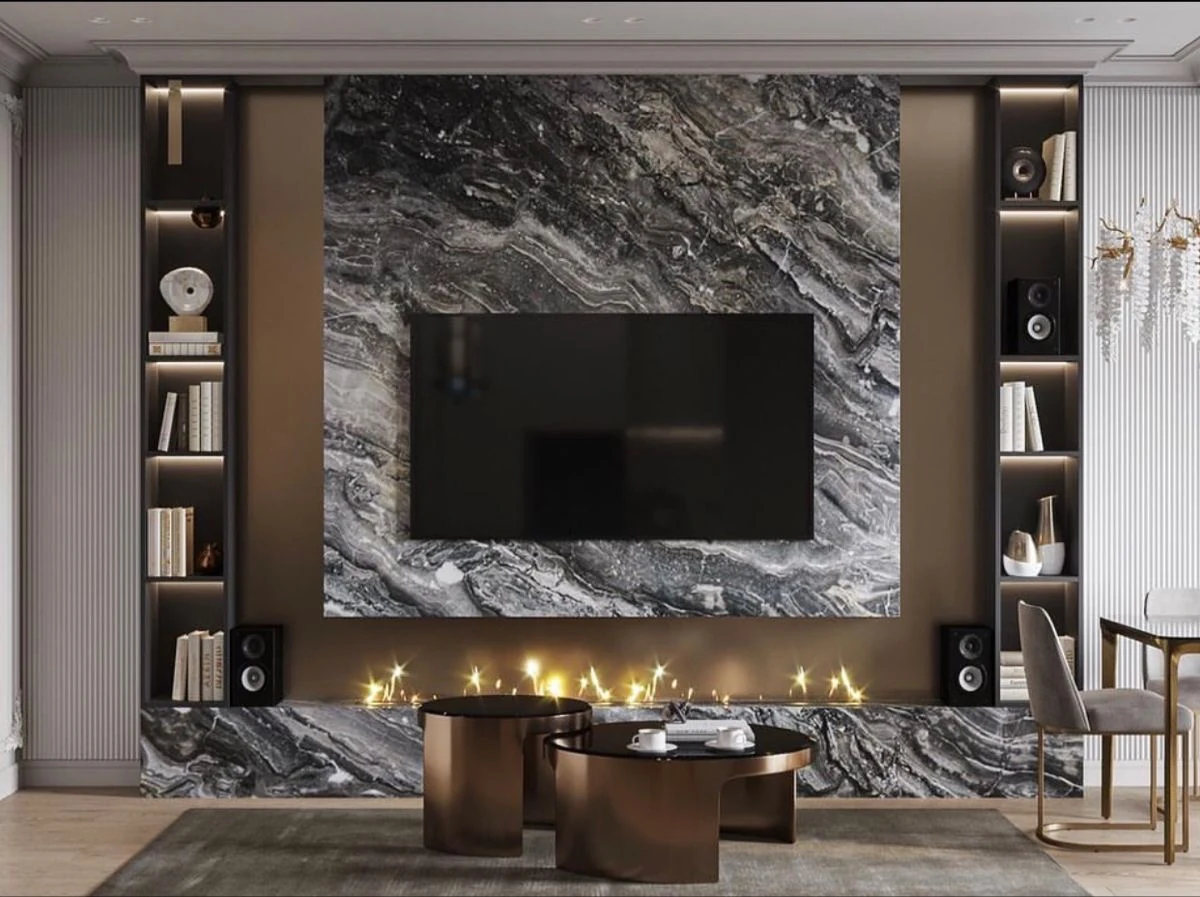 Meuble TV classique avec niches éclairées