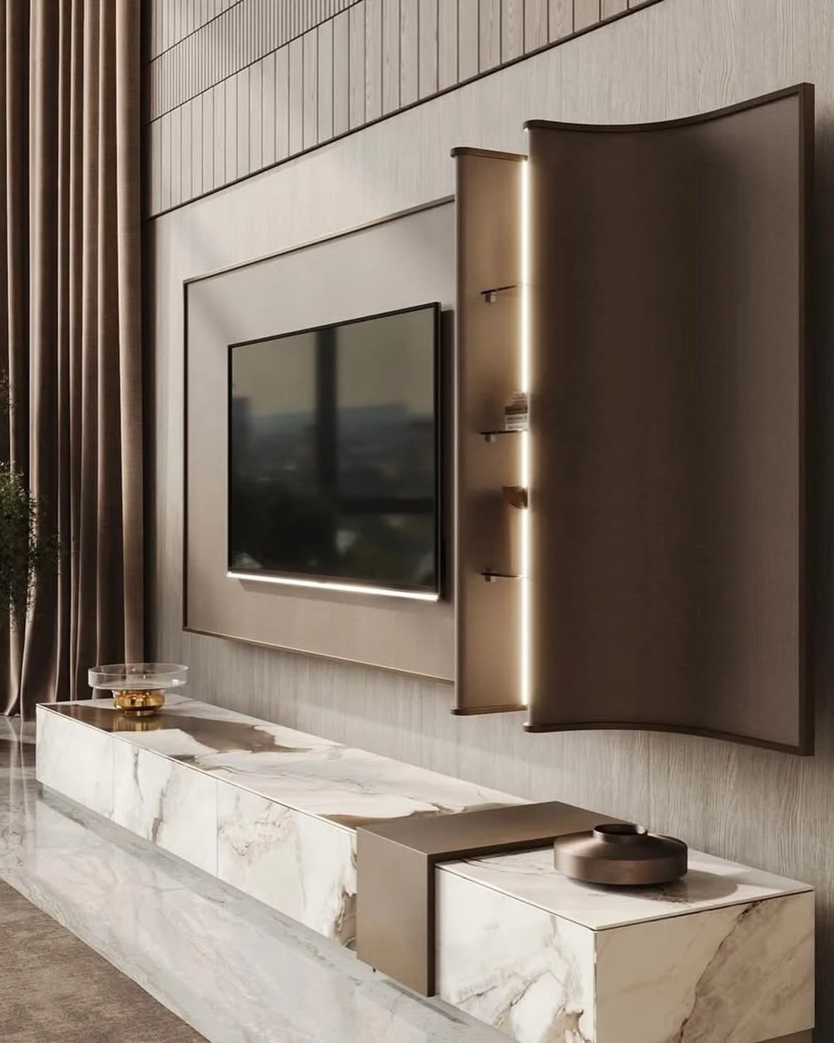 Console en marbre blanc et niches courbes bronze