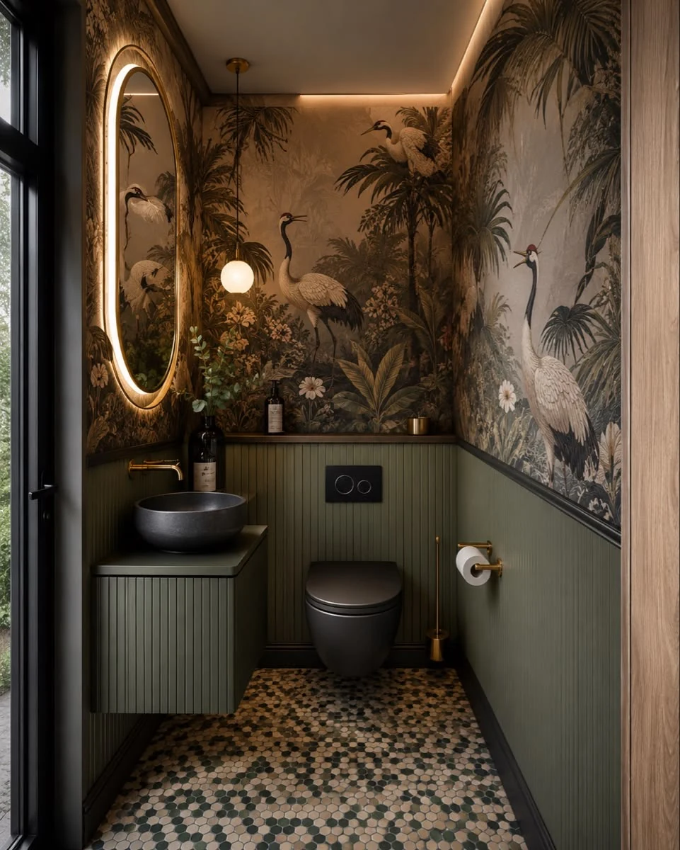 Papier peint tropical dans une salle d’eau