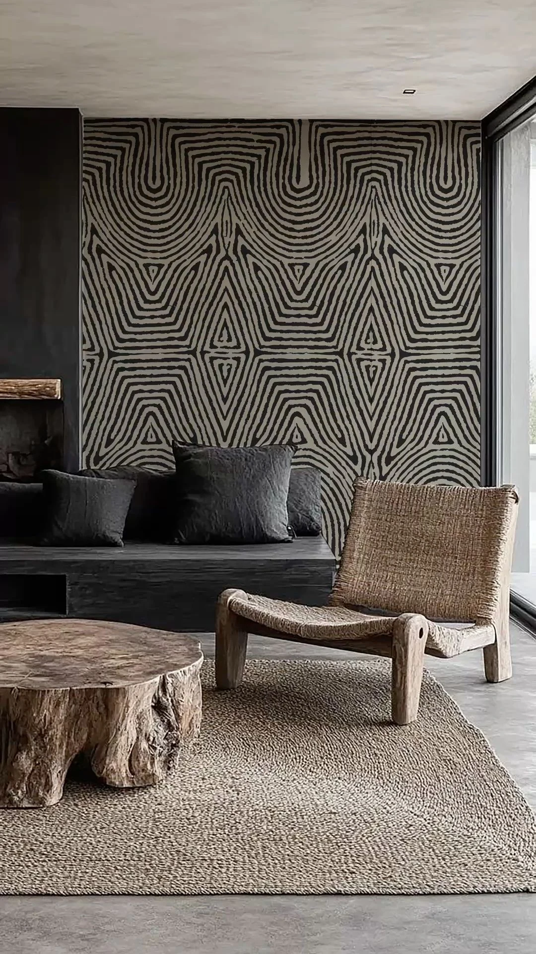 Papier peint à motifs texturés dans un salon gris
