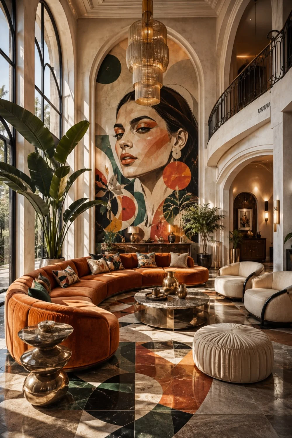 Papier peint artistique avec portrait dans un salon