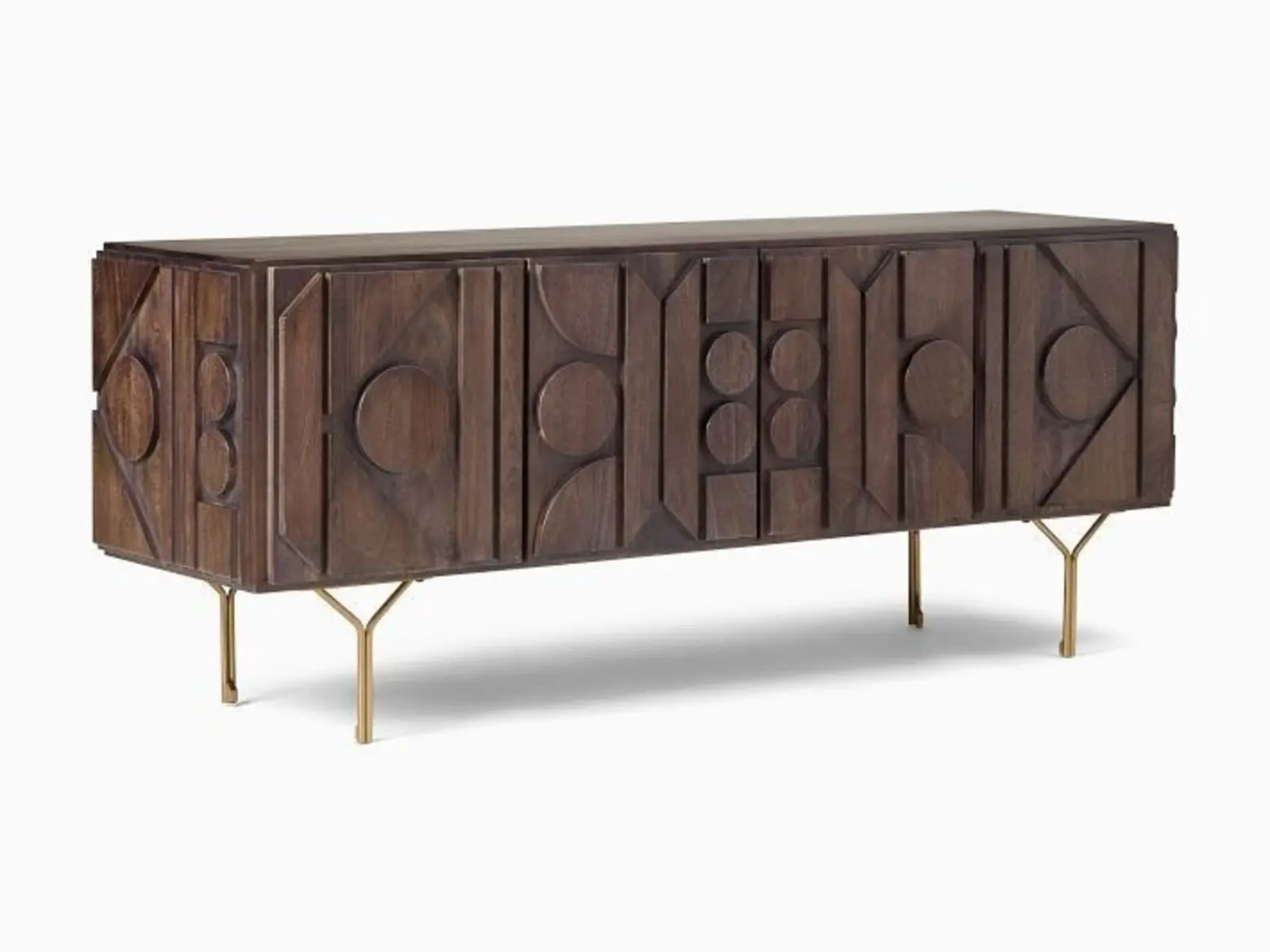 Buffet en bois sombre aux façades géométriques