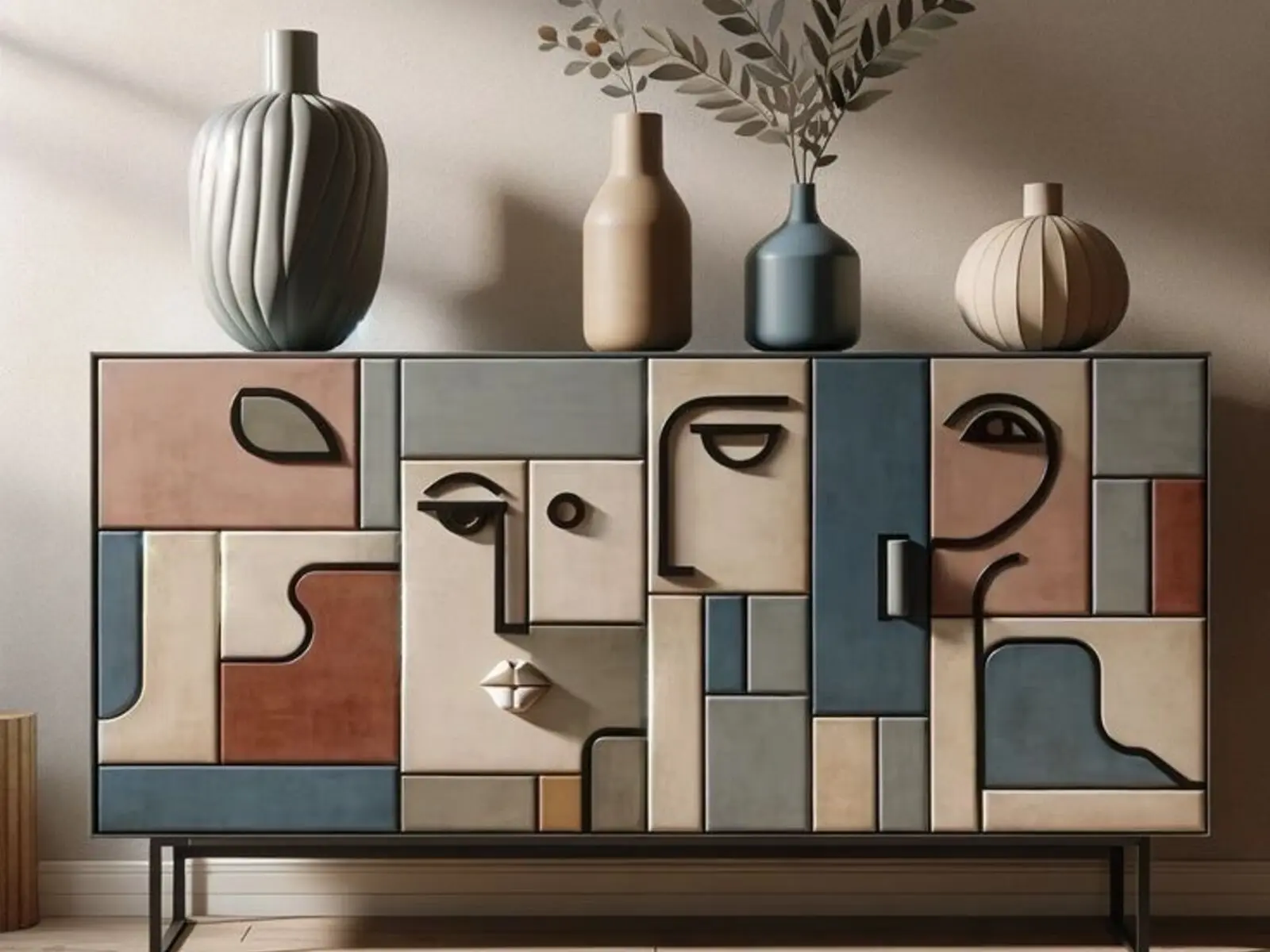 Buffet artistique aux façades abstraites colorées