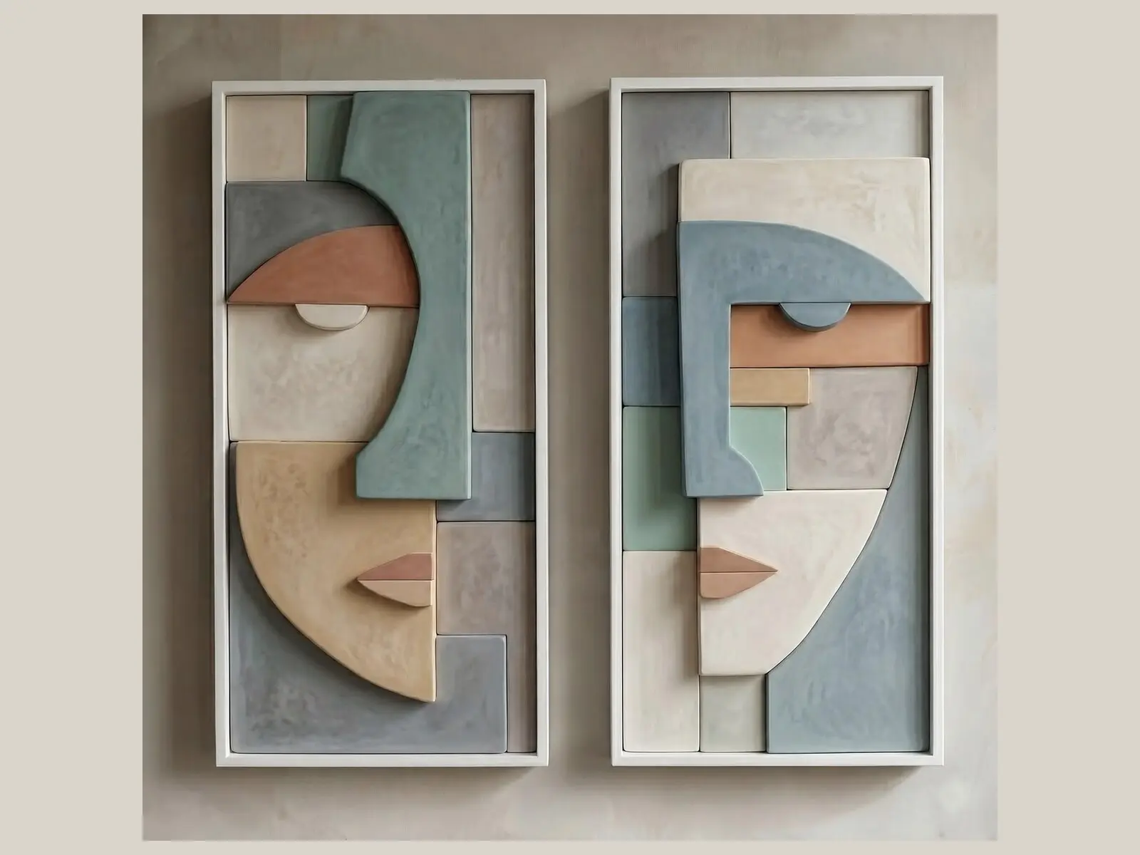 Diptyque de portraits géométriques en relief
